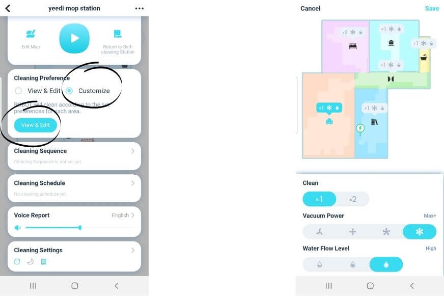 Настройки уборки выполняются индивидуально для каждого помещения